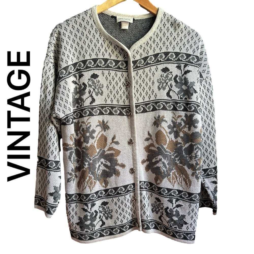 Vintage Cardigan Floral Patterned Cottagecore